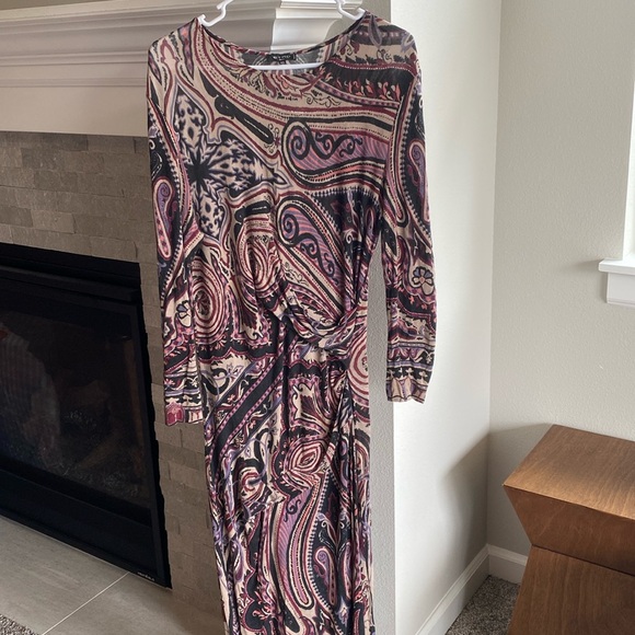 ETRO Fractal Paisley Print Long Sleeve Maxi Dress Italian Women’s 46
